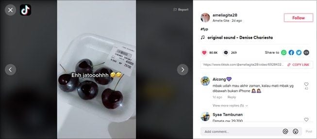 Denise Chariesta Pamer Nyemil Buah Ratusan Ribu, Aslinya Cuma Rp30 Ribu?. (TikTok/@ameliagita28)