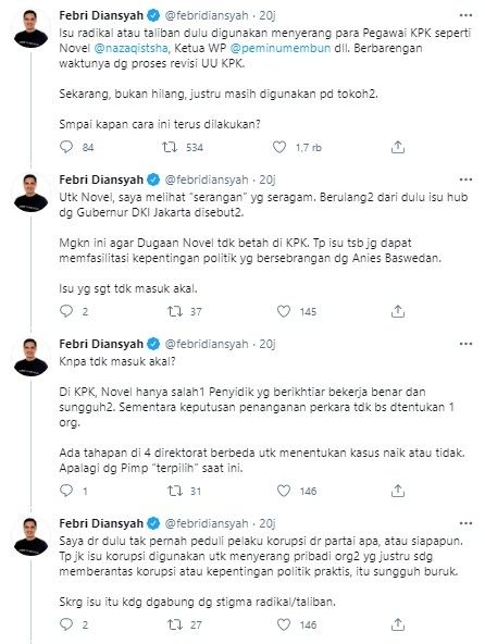 Komentar Febri Diansyah soal Novel Baswedan diserang (Twitter/febridiansyah)