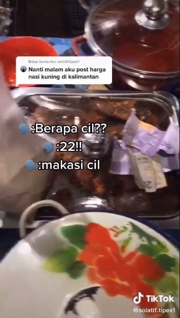 Harga nasi kuning di Kalimantan (TikTok @solatif.tipex1)