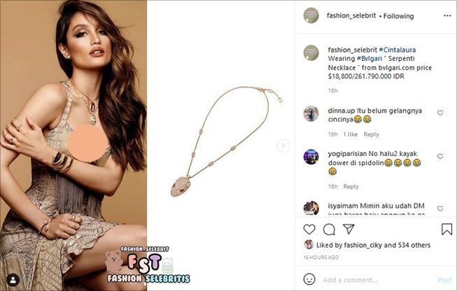 Cinta Laura Pakai Kalung Seharga Rp261 Juta saat Pemotretan, Warganet Heboh. (Instagram/@fashion_selebrit)