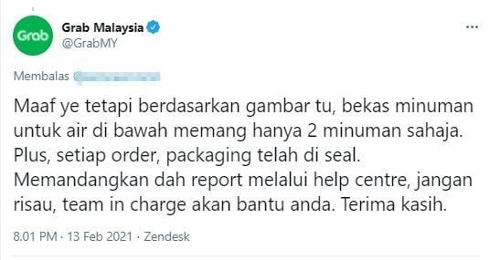 Respon Grab (Twitter @GrabMY)