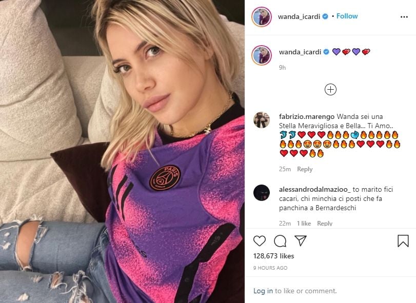 Wanda Nara kenakan jersey PSG saat merayakan kemenangan telak atas Barcelona. (Instagram/wanda_icardi)