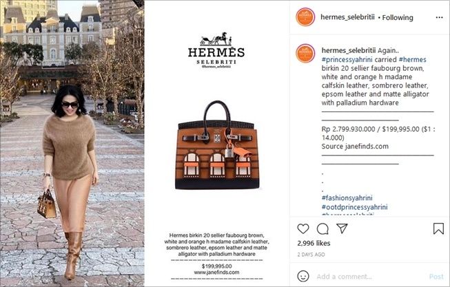 Hermes selebriti FANPAGE on Instagram: #princessyahrini using H