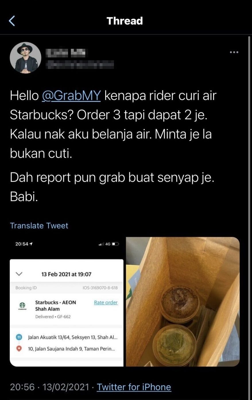 Pria ini tuduh driver ojol curi minumannya (Twitter)