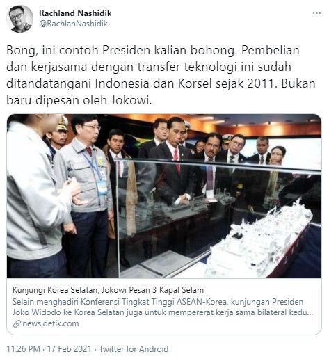 Rachland bongkar bukti Jokowi berbohong (Twitter/rachlannashidik)