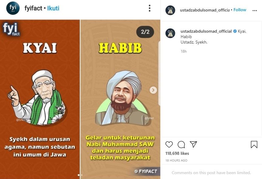 Unggahan Ustaz Abdul Somad - (Instagram/@ustadzabdulsomad_official)