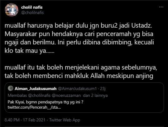 Cholil Nafis menyinggung soal mualaf. (Twitter)