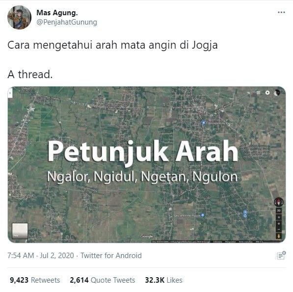 Utas cara mencari tahu arah mata angin di Jogja - (Twitter/@PenjahatGunung)