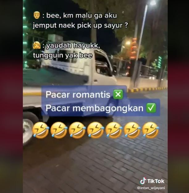 Viral, Wanita Ini Nggak Malu Dijemput Pacar Naik Pickup (tiktok.com/@intan_wijayani)