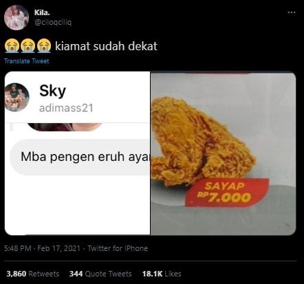 Mirip Orang Sujud, Penampakan Ayam Goreng Ini Gegerkan Publik. (Twitter/@ciloqciliq)