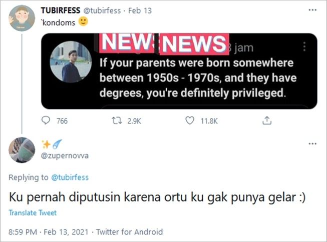 Nyesek Banget, Wanita Ini Diputusin Pacar karena Orangtua Tak Punya Gelar. (Twitter/@zupernovva)