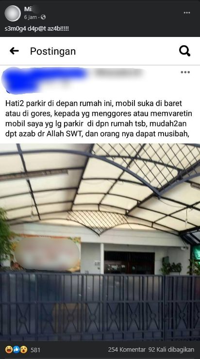 Curhatan pemilik kendaraan usai mobilnya digores orang tak dikenal. (Facebook)