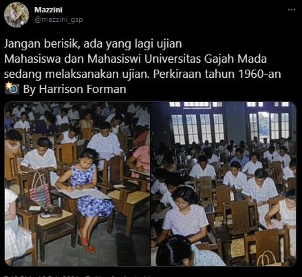 Foto mahasiswa UGM di tahun 1960an. [Mazzini_gsp / Twitter]