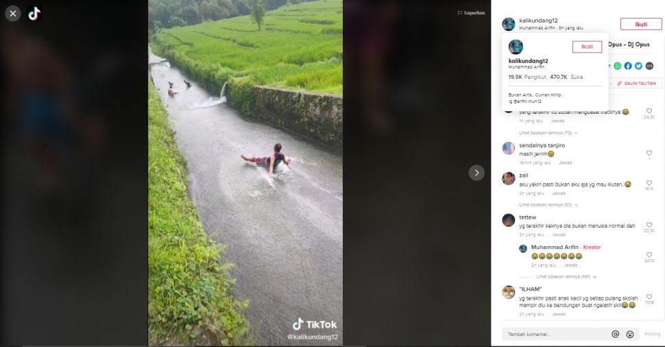 Viral Pemuda Berseluncur di Bendungan (TikTok).