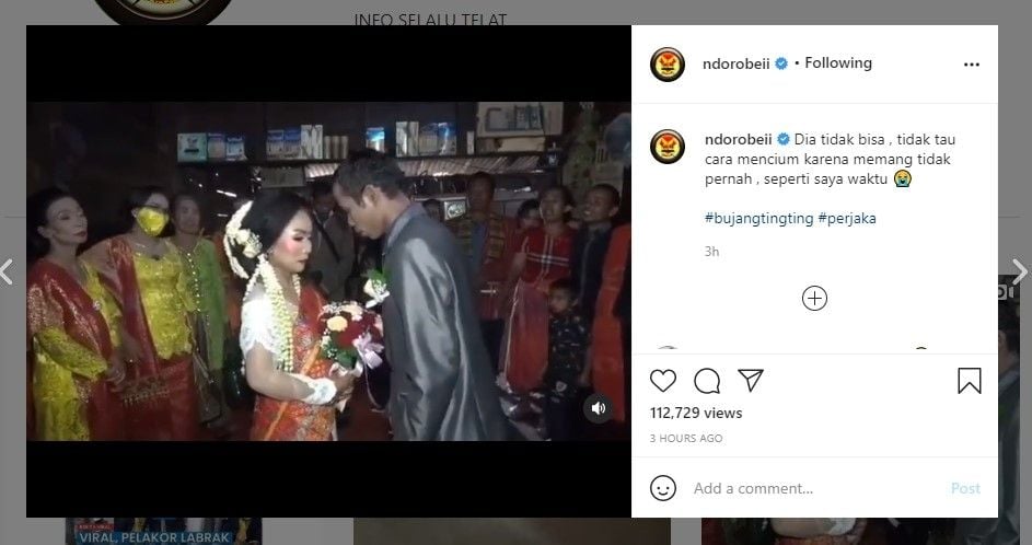 Pengantin pria tak tahu cara cium istrinya (IG/ndorobeii)