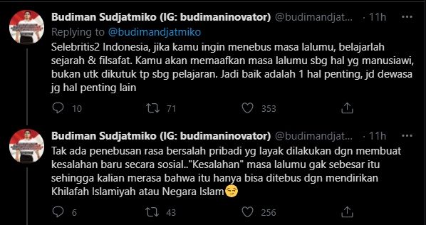 Potongan utas Budiman Sudjatmiko tentang oknum artis hijrah (Twitter).