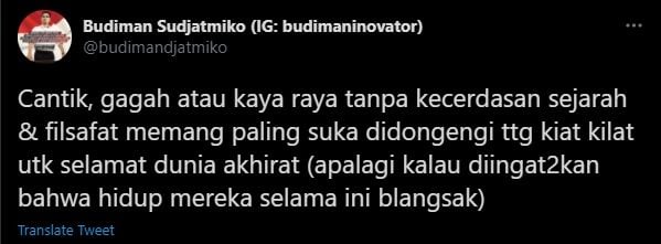 Potongan utas Budiman Sudjatmiko tentang oknum artis hijrah (Twitter).