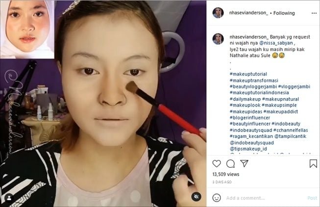 Wanita ini makeup jadi Nissa Sabyan, hasilnya malah dikomentari begini. (Instagram/@nhasevianderson_)