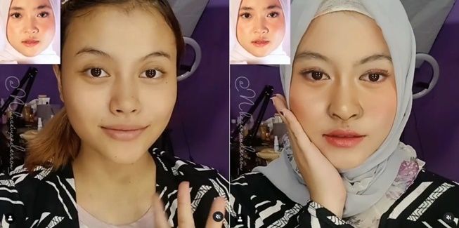 Before dan after wanita makeup jadi Nissa Sabyan. (Instagram/@nhasevianderson_