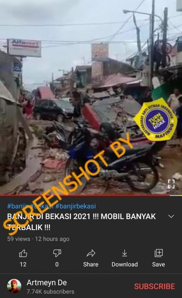 Fakta mobil terbalik usai banjir Bekasi (Turnbackhoax.id)