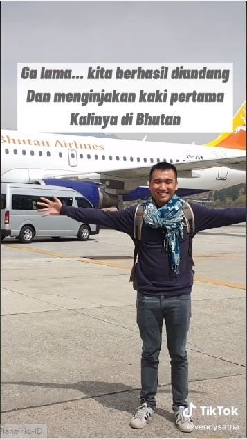 Vendy saat pergi ke Bhutan tanpa membayar visa (TikTok @vendysatria)