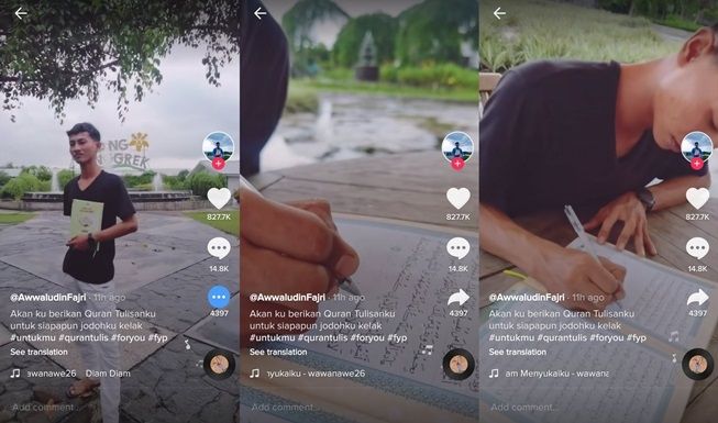 Pria Ini Niat Hadiahkan Al Quran Tulisan Tangan ke Calon Jodoh. (TikTok/@awwaludin.fajri)
