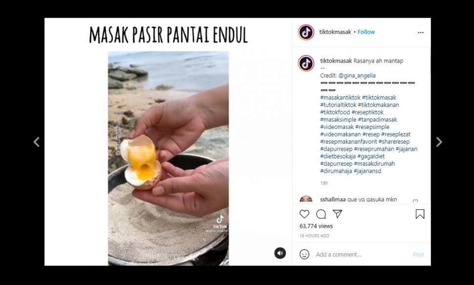 Wanita Ini Masak Pasir Pantai, Endingnya Justru di Luar Dugaan. (TikTok/@gina_angelia/Instagram