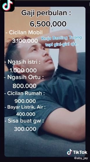 Curhat pria gaji habis untuk bayar cicilan. (Tiktok/@aby_jay)