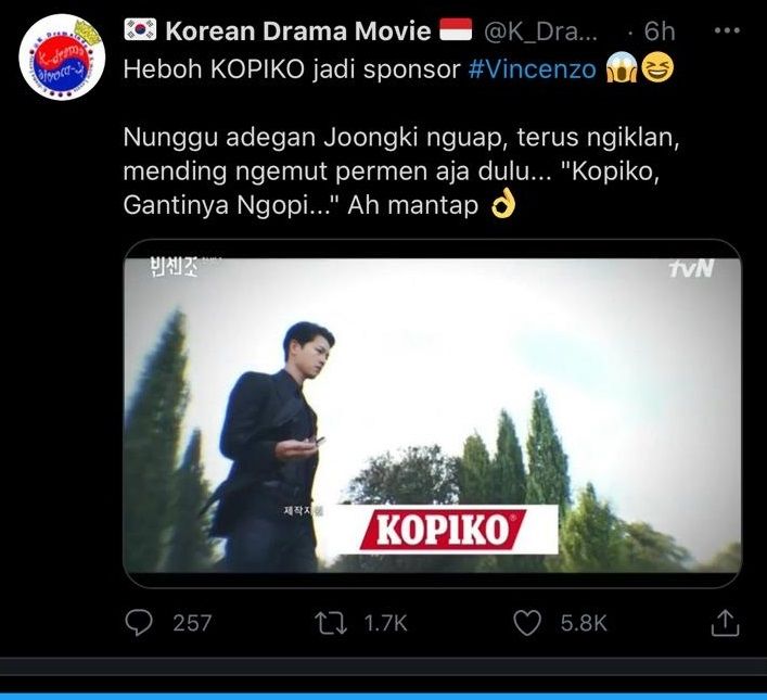 Heboh merek Indonesia jadi sponsor drama Korea Vincenzo. [Twitter]