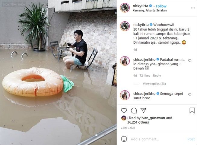 Deretan potret artis saat kebanjiran. (Instagram/@nickytirta)