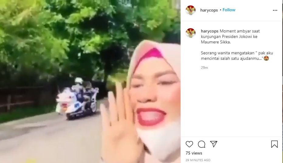 Momen wanita sampaikan pesan ambyar ke Jokowi. (Instagram/harycops)