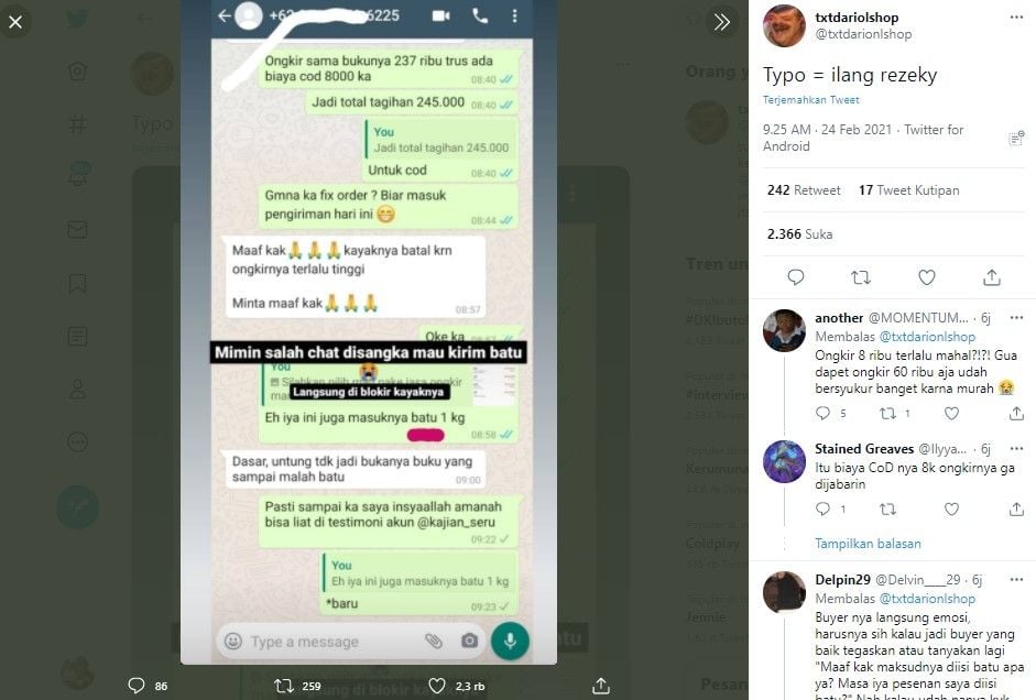 Gegara typo gagal dapat pembeli (Twitter/txtdarionlshop)