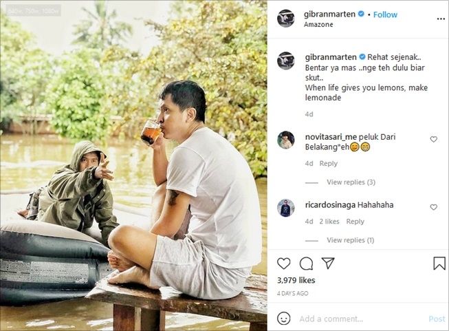 Deretan potret artis saat kebanjiran. (Instagram/@gibranmarten)