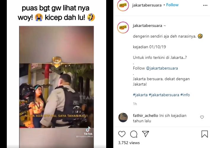 Polisi kejar remaja yang ejek petugas. (Instagram/@jakartabersuara)