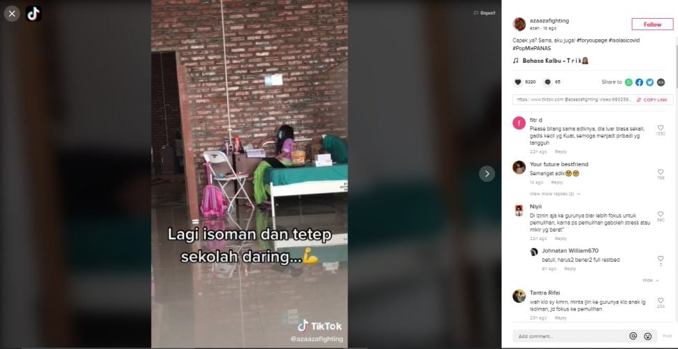 Gadis kecil isolasi mandiri tetap sekolah (TikTok).