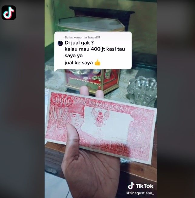 Uang Rp 1.000 gambar Soekarno ditawar Rp 400 juta (tiktok)