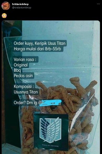 Camilan keripik bikin ciut nyali. (Twitter/txtdaronlshop)