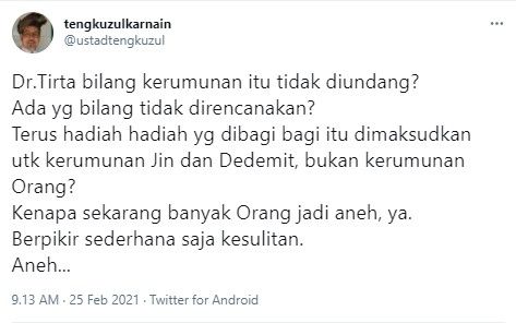 Tengku Zul semprot dokter Tirta (Twitter/ustadtengkuzul)