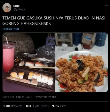 Gegara Nggak Doyan, Warganet Ini Bongkar Sushi Jadi Lebih Kearifan Lokal. (Twitter/@yldamyl)