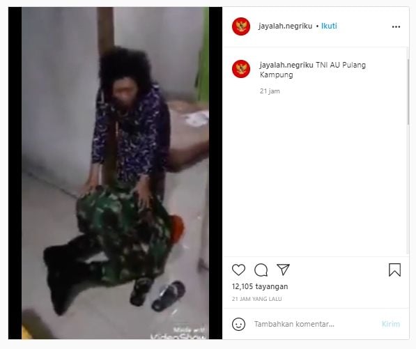 Viral momen TNI pulang kampung langsung cium kaki ibu (Instagram).