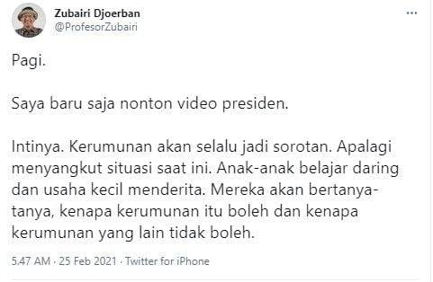 Satgas Covid-19 IDI komentari kerumunan Jokowi di NTT (Twitter/profesorzubairi)