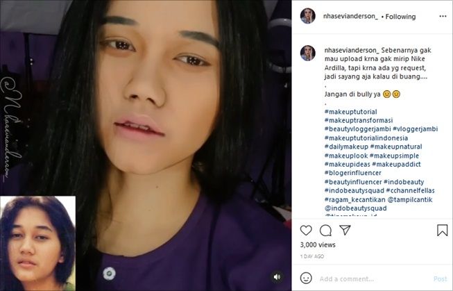 Awalnya Minder, Wanita Ini Bikin Takjub Sukses Makeup Jadi Nike Ardilla. (Instagram/@nhasevianderson_)