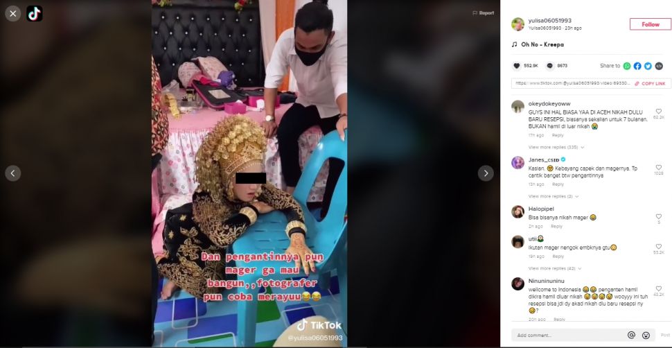 Wanita hendak melakukan resepsi nikah lemas (TikTok).