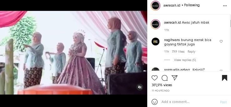 Pengantin wanita lincah joget saat resepsi. (Instagram/@awreceh.id)