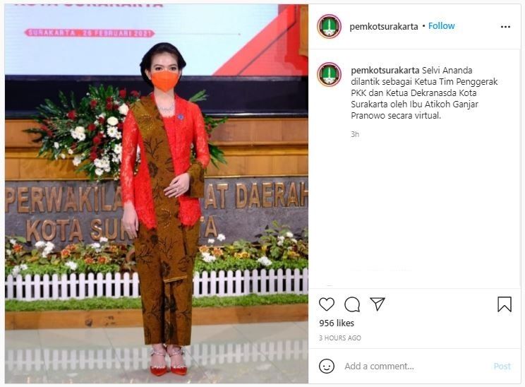 Gaya Anggun Selvi Ananda saat Pelantikan Wali Kota Solo (instagram.com/pemkotsurakarta)