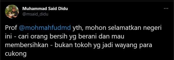 Cuitan Said Didu ke Mahfud MD (Twitter)