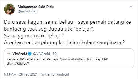 Said Didu pernah berguru sama Nurdin (Twitter/msaid_didu)