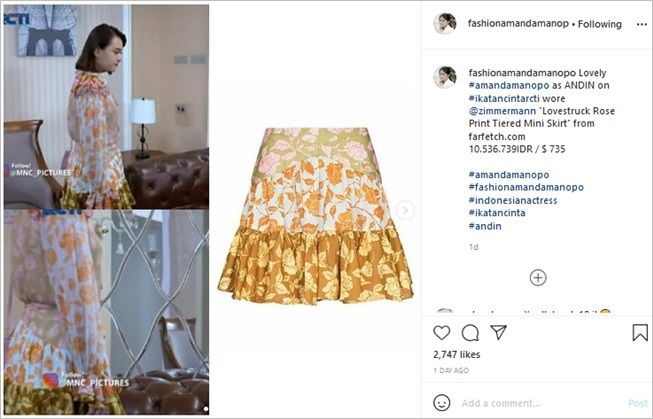 Disebut Mirip Kain Sisa, Tak Disangka Rok Amanda Manopo Harganya Rp10 Juta. (Instagram/@fashionamandamanopo)