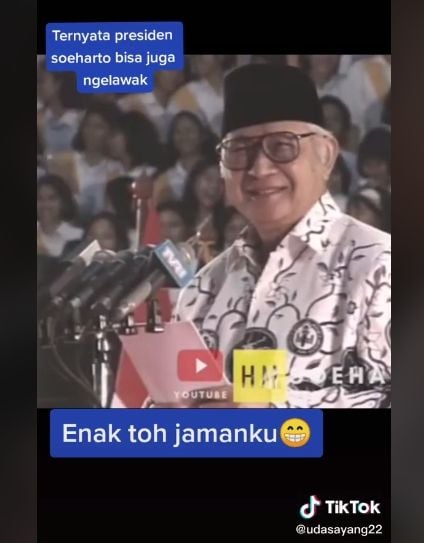 Video Presiden Soeharto ngelawak viral di media sosial. [udasayang22 / TikTok]