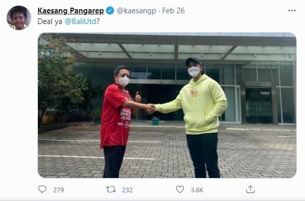 Kaesang Pangarep saat bertemu dengan pemilik Bali United, Pieter Tanuri. (Twitter/@kaesangp)